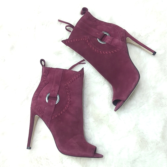 REBECCA MINKOFF Burgundy Suede Heel Booties ~ EUC - Picture 2 of 9